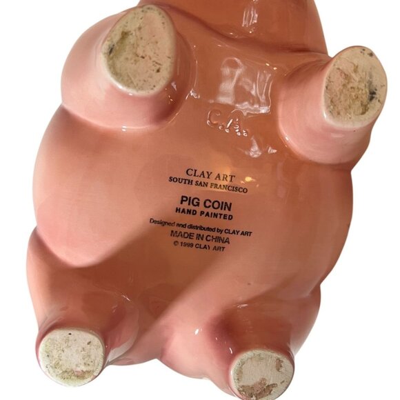Vtg Clay Art Hand Painted Piggy Cookie Jar 1999 Unique Lid with Chrome Coin READ - Picture 10 of 10